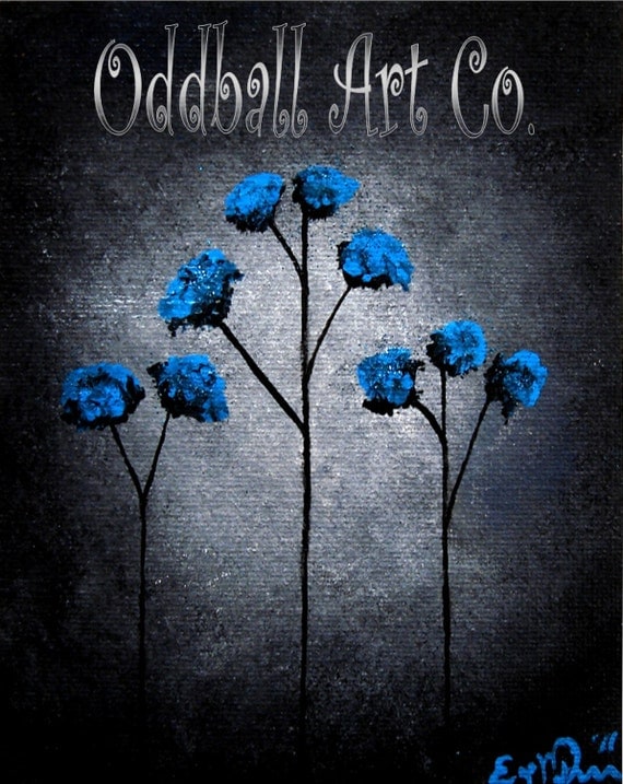 8 x 10 Blue Beauties Flowers Moonlight Twilight Fantasy Dark Art Archival Reproduction Print EAWT