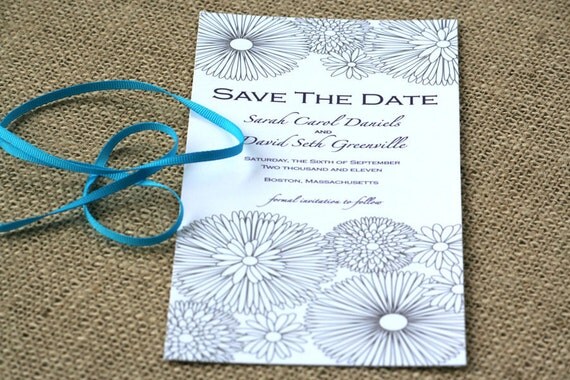 Modern Floral Long Save the Date Card: whimsical and elegant design, customize the colors