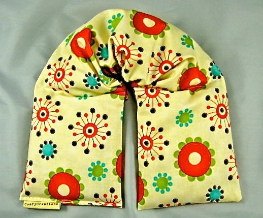 3PC Gift Set Neck Wrap Back Pack Eye Pillow Organic Flaxseed Rice Lavender Scented Frolic Cosmic Flowers