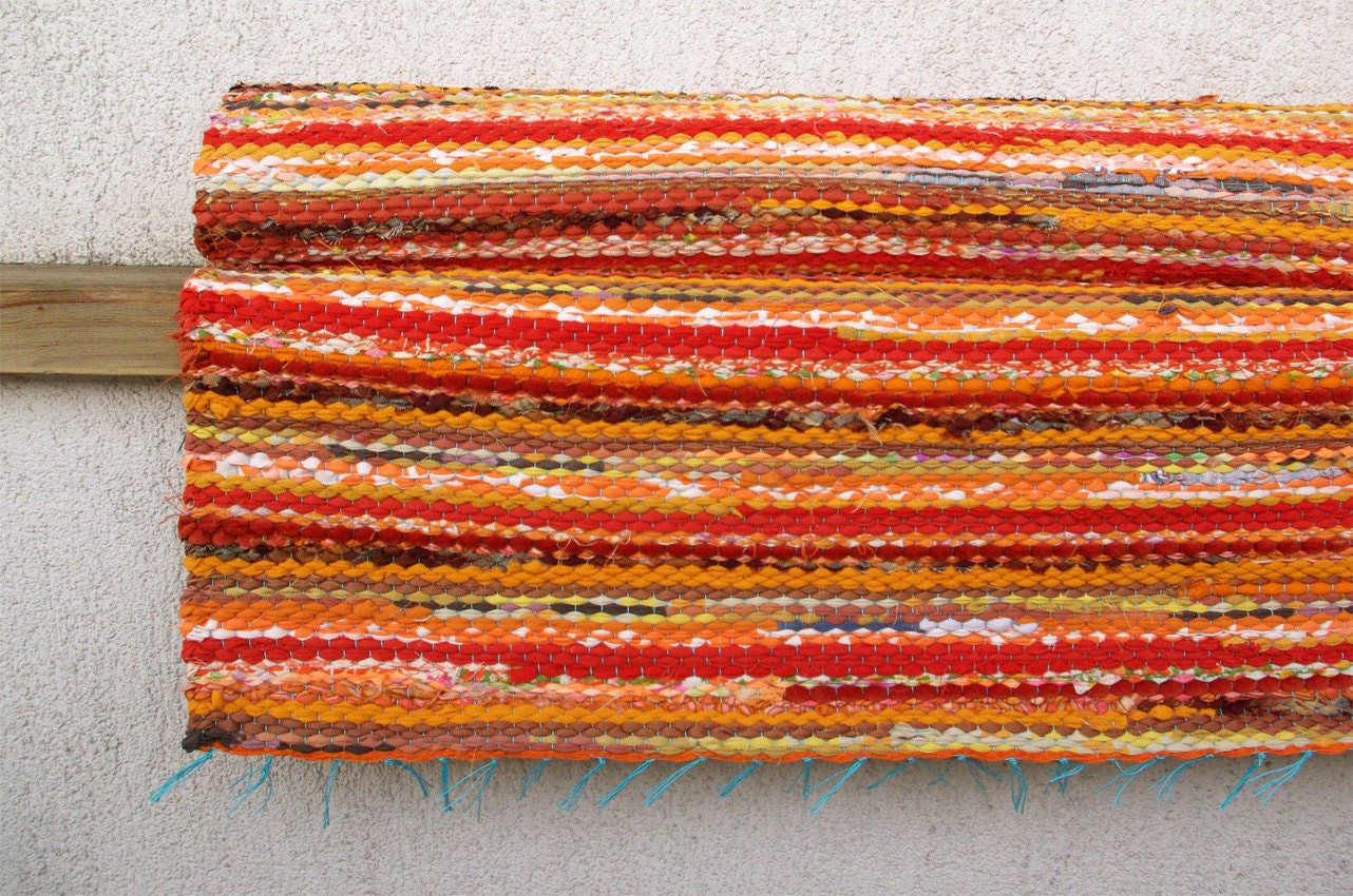 Handwoven Rag Rug - sunny yellow orange 2.43' x 5.77'