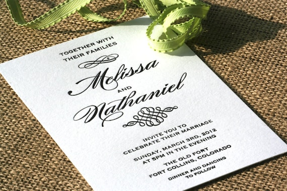 Elegant Letterpress Wedding Invitation With Script Fonts and Flourish Design