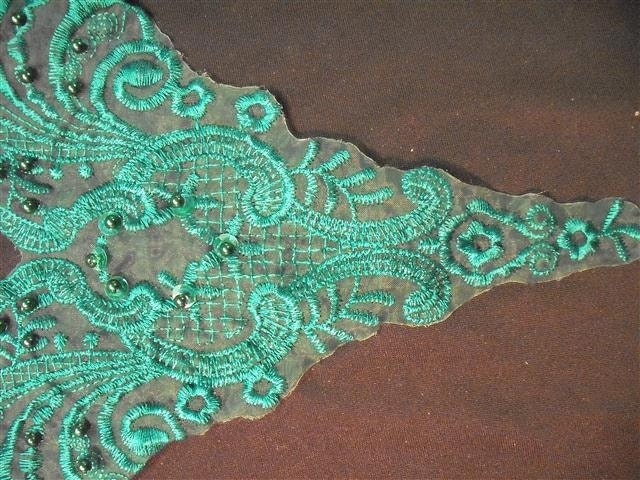 Dress It Up - Large Vintage Beaded Pearl and Sequin Green Applique Yoke (V)