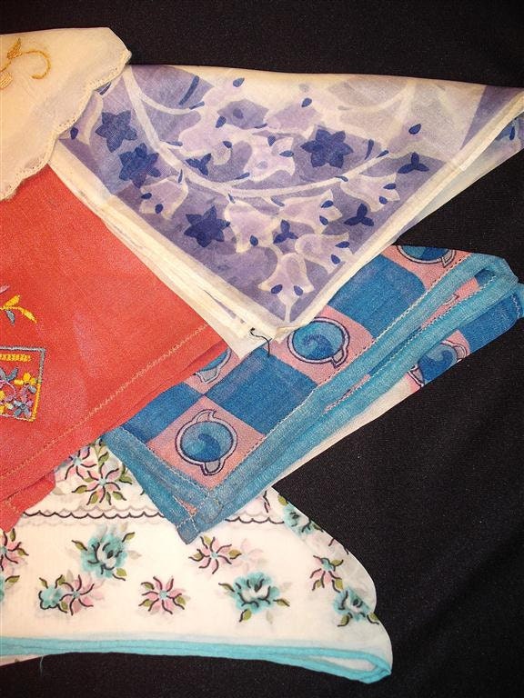 Handkerchiefs Hankies - Vintage Assortment of 6  - Silkl - (H) - Hanky Panky