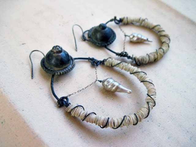 Fall into the Sun. Rustic Victorian Tribal Earring Assemblage with Turkoman Buttons.