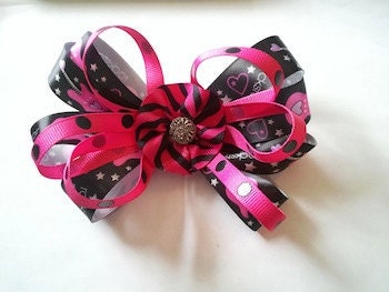 Pink & Black Rockstar Hair Bow