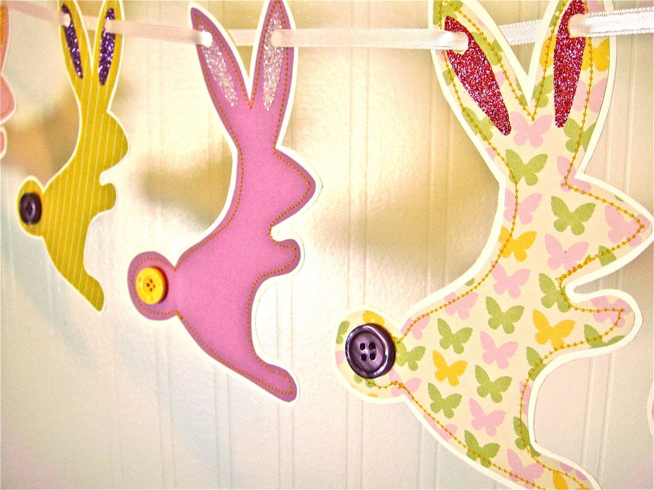Easter Bunny Garland, Easter Bunny Banner, Easter Decoration, Spring Decoration, Bright Purple Yellow Pink, Easter Photo Prop