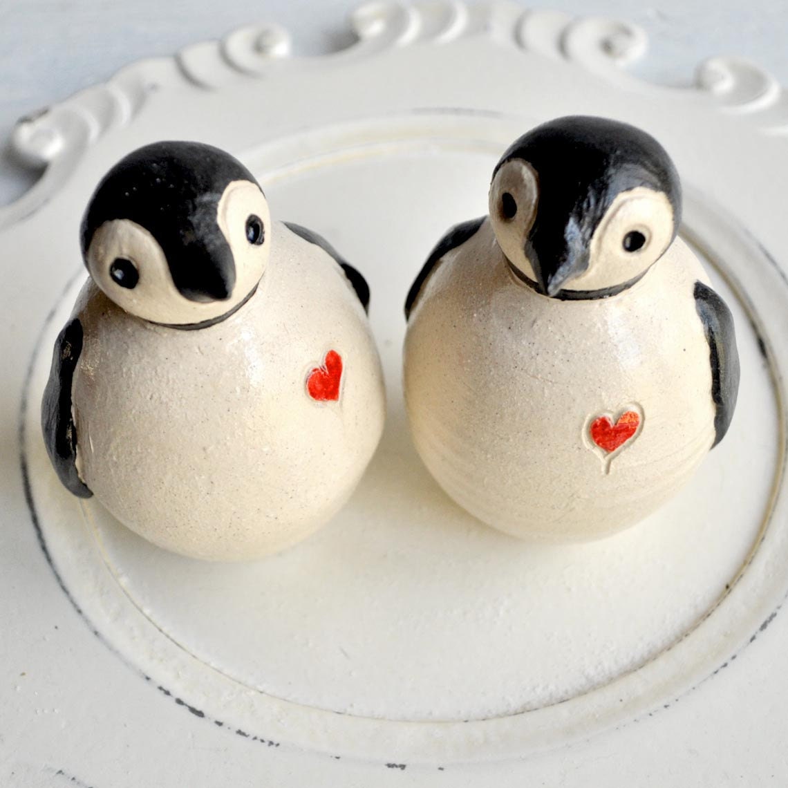 Penguin wedding cake topper handmade wedding cake pair ceramic birds 