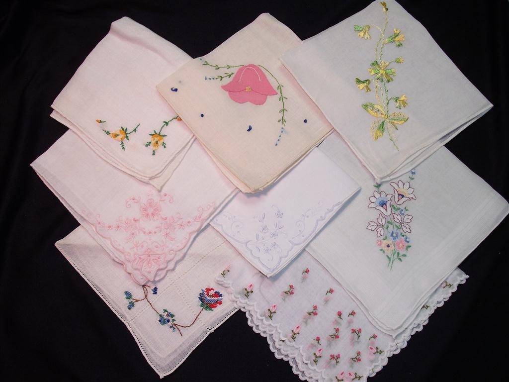 Handkerchiefs - Vintage Embroidered Hanky Grouping of 8 - (B) - Hanky Panky
