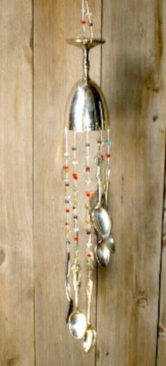 Repurposed Sterling Silver Goblet Cascading Silverware Chime Wind Chime Recycled Silverware Wind Chime