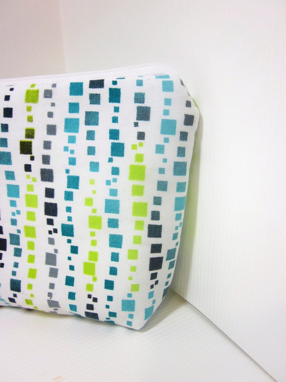 Medium Cotton Cosmetic Pouch - Limes and Blues Stepping Stones