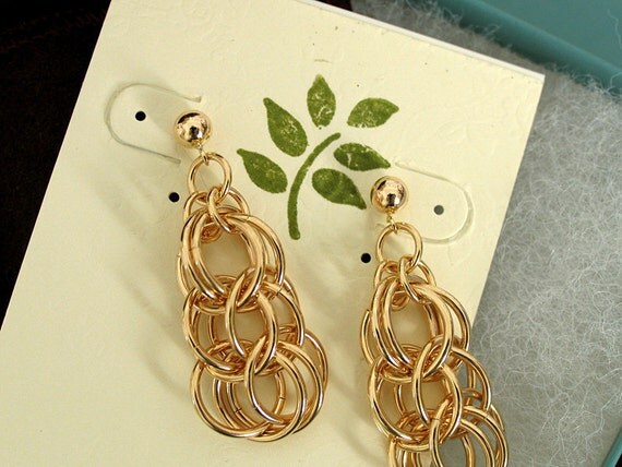 Classic Gold Sphere Dangle Earrings - Chainmail Jewelry - Ready to Ship