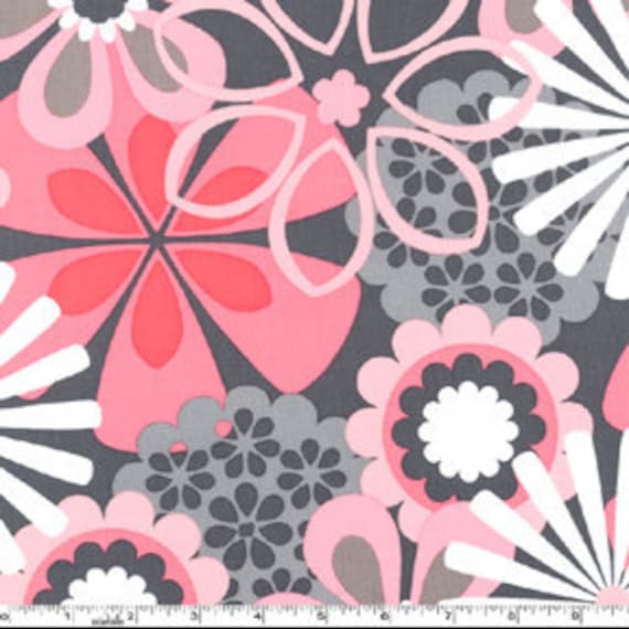 Pink & Grey Petal Flower Shower HALF-YARD From Michael Miller