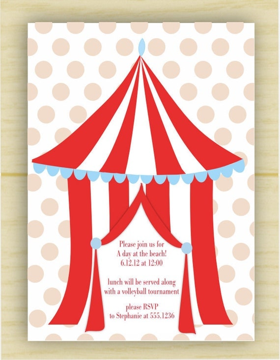 Red and White Beach Cabana Party Invite (set of 10)