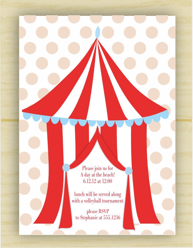 Red and White Beach Cabana Party Invite (set of 10)