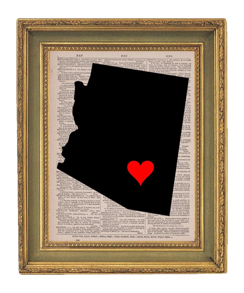 Arizona Map Love Vintage Book Print 8x10