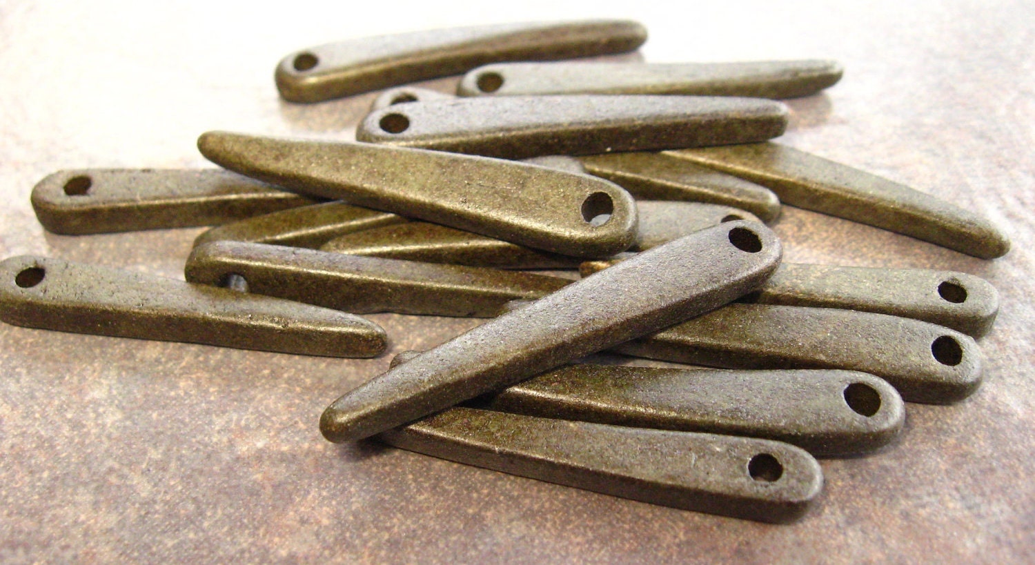 Mykonos Greek Ceramic Beads - 10 Dark Olive Skinny Spike Beads