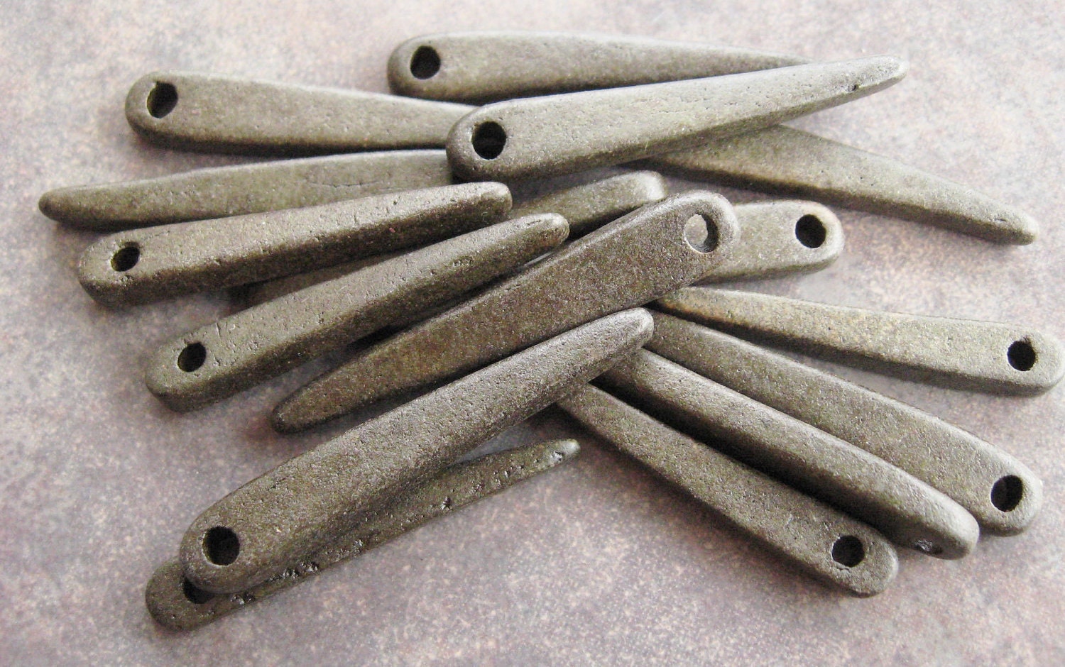 Mykonos Greek Ceramic Beads - 10 Dark Olive Skinny Spike Beads