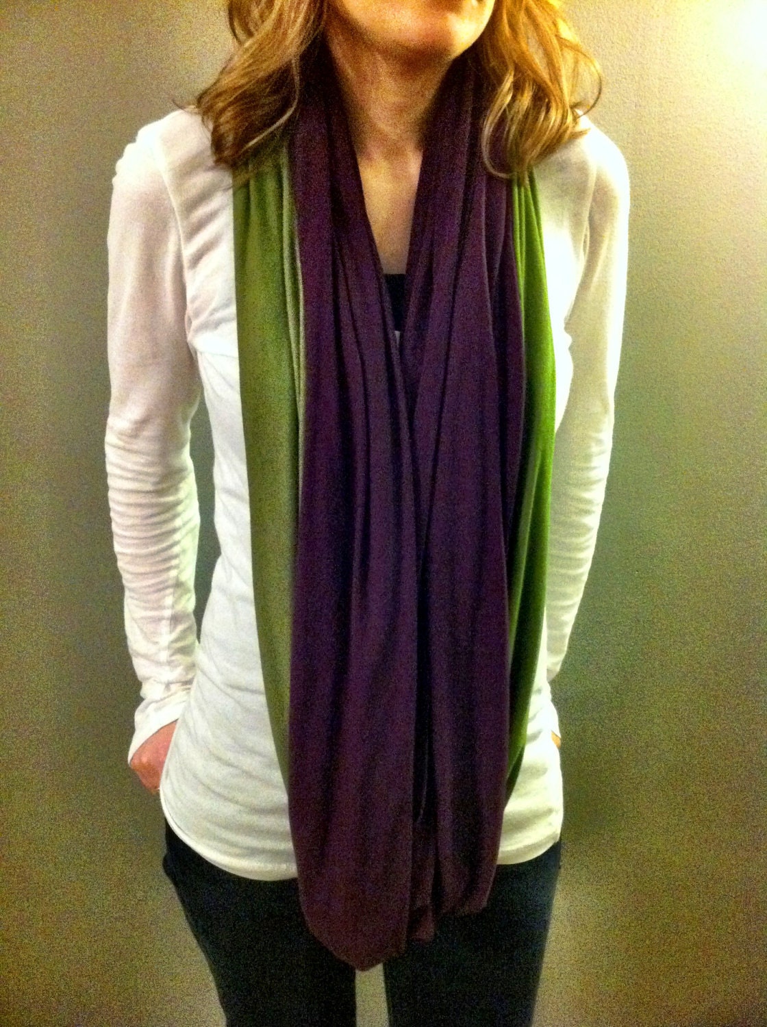 Handmade Knit Two Tone Eternity Scarf, extra-wide L56" x W40"