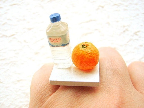Kawaii Miniature Food Ring Water And An Orange