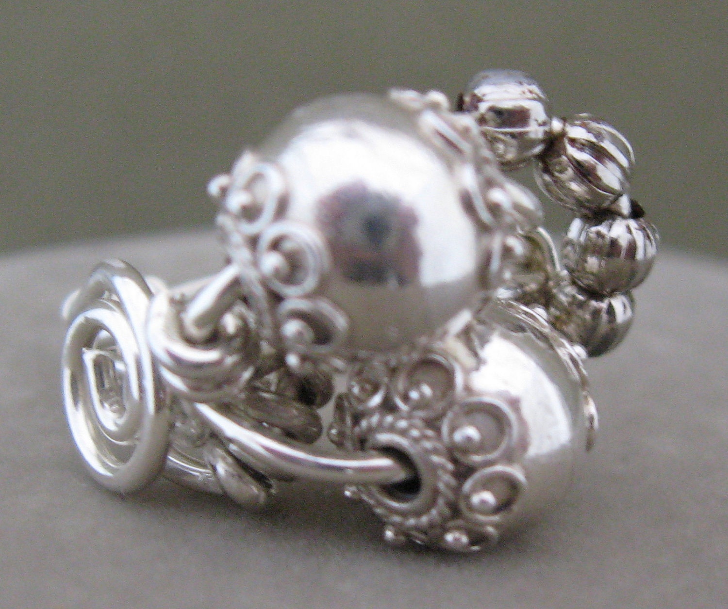 Sterling Silver Ring Beaded Wire Wrapped