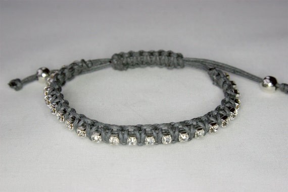 Grey Macrame Rhinestone Bracelet