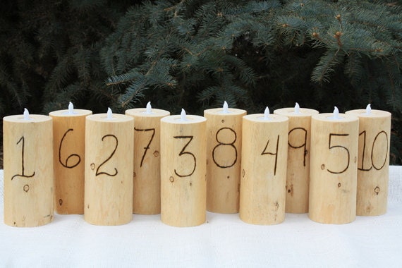 Set of 10 Pine Log Wedding Table Numbers great for a country wedding 