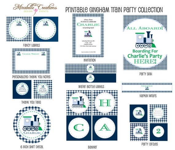 PRINTABLE PARY COLLECTION - Gingham Train Collection -- Mirabelle Creations