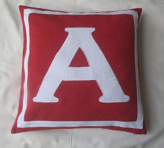 red and white monogrammed initial pillows -18 inches CUSTOM MADE