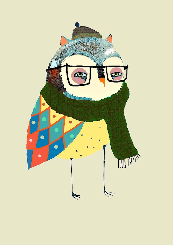 Fashionable Owl. Limited edition Owl art print by Ashley Percival. Owl Art, Children's Art, and Nursery Decor.