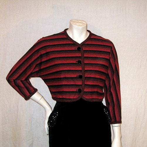 50s vintage red black striped bolero jacket short