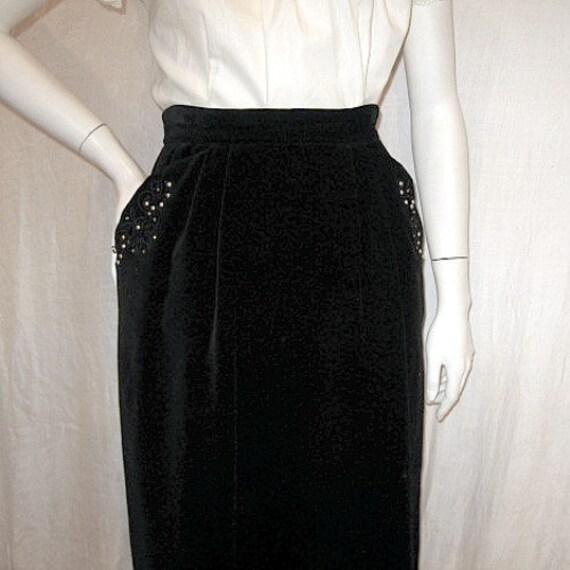 vintage 50s velvet skirt slim fancy pearl pockets