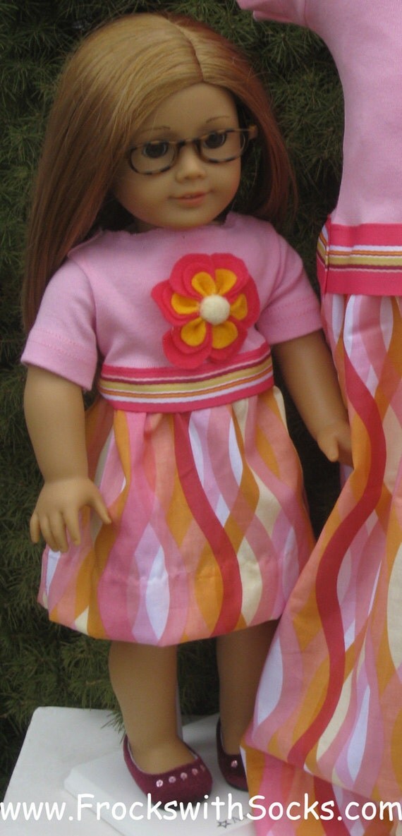 FROCKS with SOCKS 2T thru 8 Orange Seaweed Pink Matching Girl and Doll Dresses
