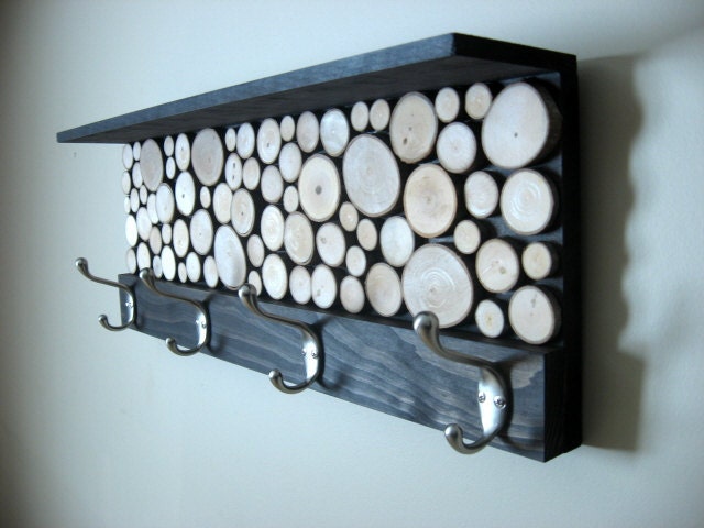 Rustic Modern Coat Rack with Hooks and Shelf - 9"x24" Made To Order