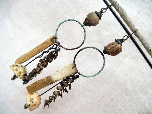 Forest Storm. Antique Vintage Rustic Assemblage Dangles.