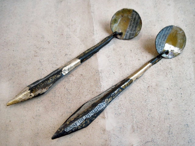 Sleepless. Long Rustic Recycled Tin Earrings.