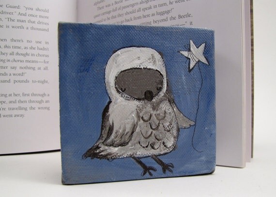 Original Owl Painting, Whimsical Childrens Art, Woodland Decor
