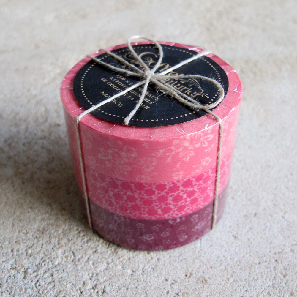 Japanese Washi Masking Tape set of 3 Coffret du Couturier - Pink Flowers Floral