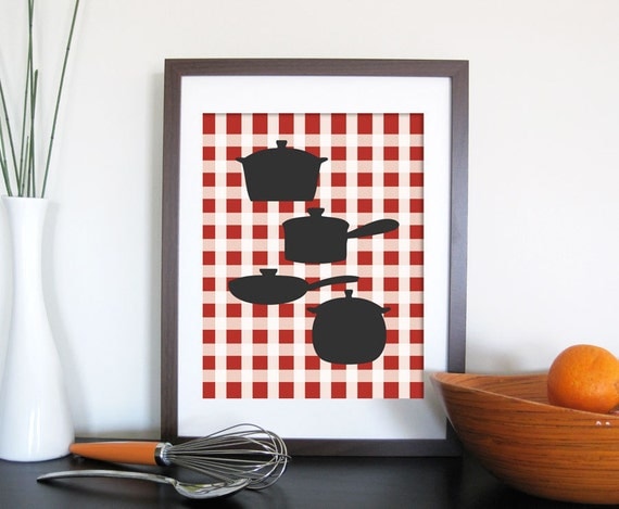 Kitchen Art Print- Checkered Background, 8X10 Inches, Choose your print, Other sizes