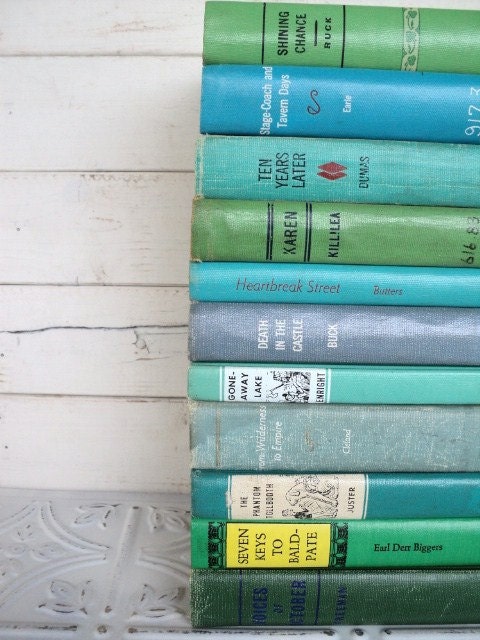 Green & Blue Instant Library By Color Collection Vintage Decorative Books Photography Props Aqua Teal Turquoise