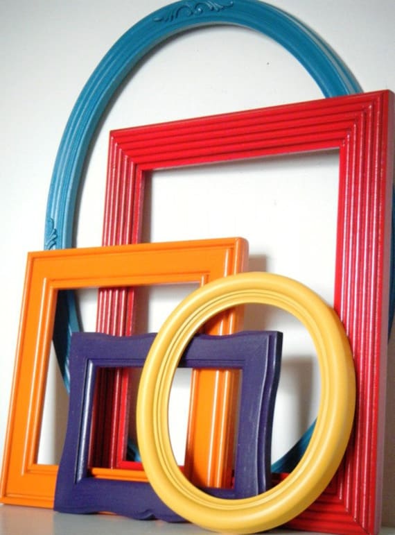 Bohemian Chic Home Decor Wall Frame Collection in Teal blue, Cherry Red, Bright Orange, Mustard Yellow and Dark Purple