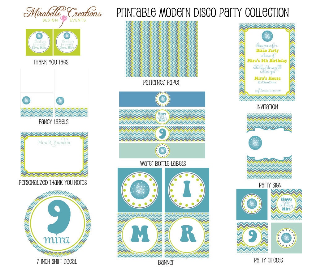 PRINTABLE PARTY COLLECTION -- Chevron Disco Party Collection -- Mirabelle Creations