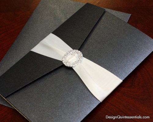 Ivory Embossed Pebble Wedding Pocket Fold Invitation Suite w