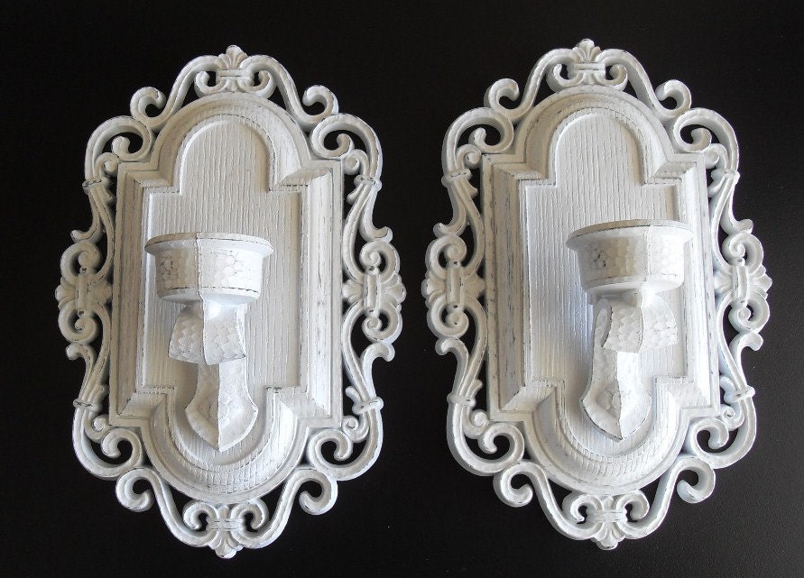 2 White wall candle sconces