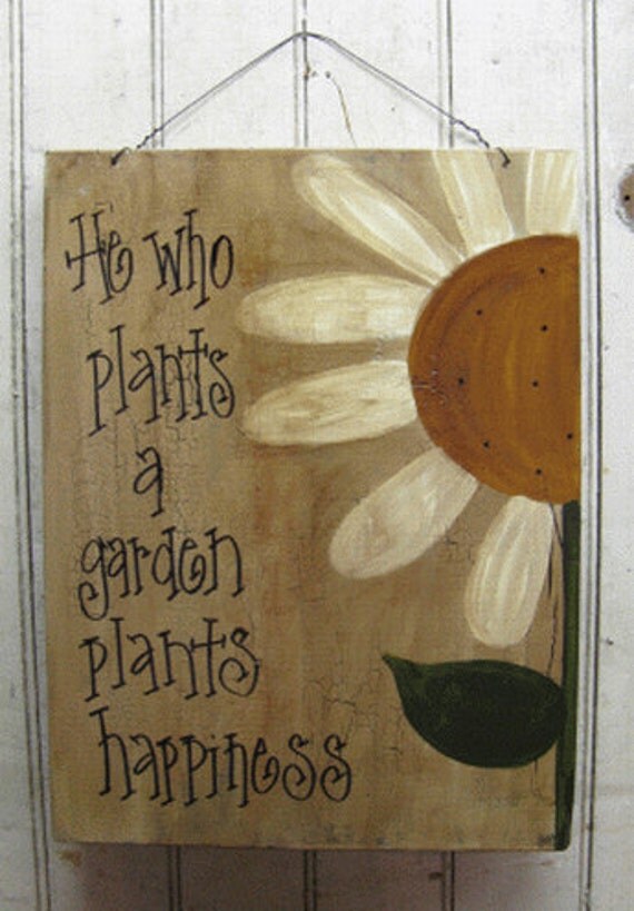 Hand Painted Primitive Daisy Garden Sign
