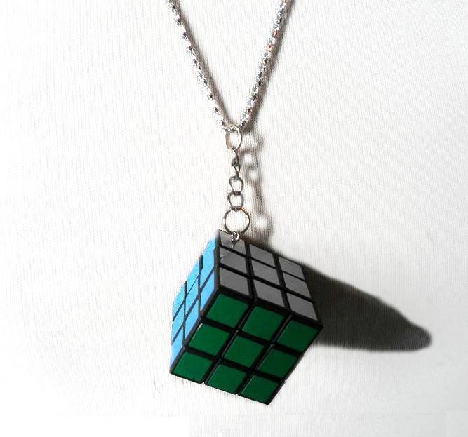Rubik's Cube Necklace: Rubix Cube Pendant Play Time Fun Playful Game Jewelry Multicolored Rainbow 80s SugarNSpiceJewellery