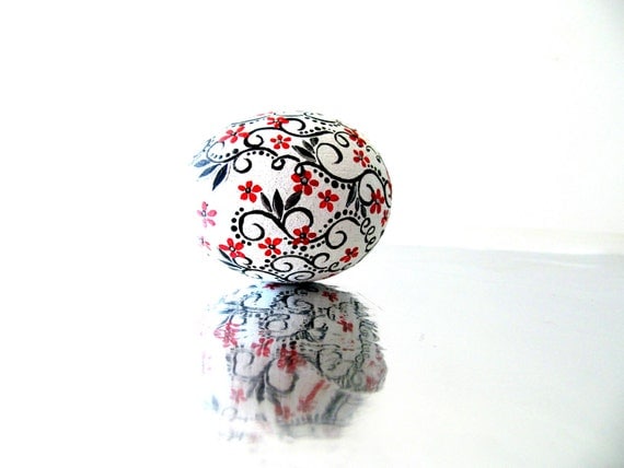 Red Black and white: Hand Painted Egg Ornament