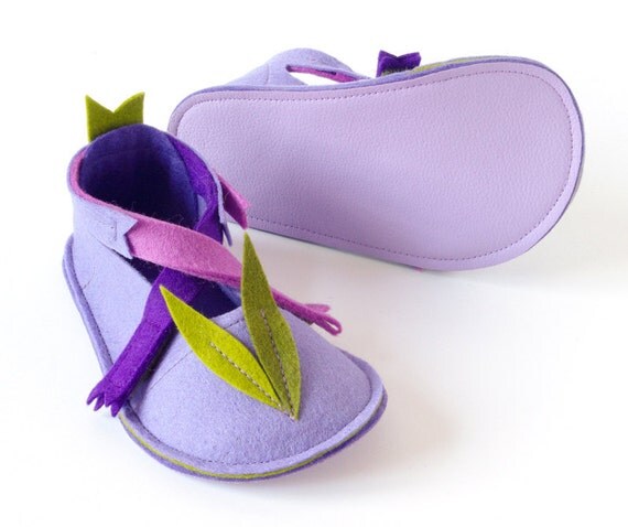 Toddler mary jane slippers, LaLa Lavender girls house shoes with non slip soles, pure wool felt girls booties