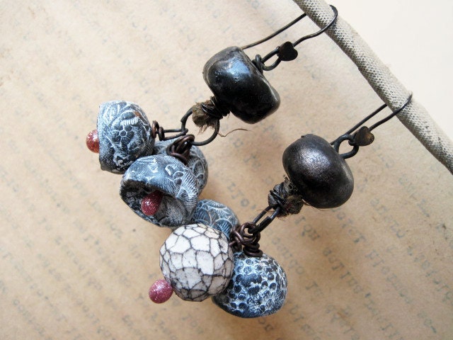Bitter Poet. Ceramic and Polymer Clay Art Bead Dangles.