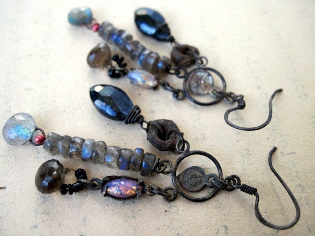 The Universe Looks at Itself. Gemstones and Religious Medals Tiny Assemblage.