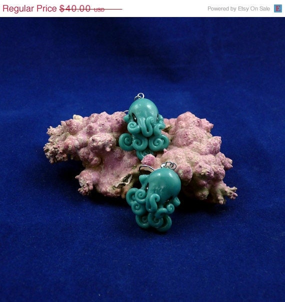 Tropical Sea Octopus Earrings - Blue Polymer Clay Kawaii Jewelry